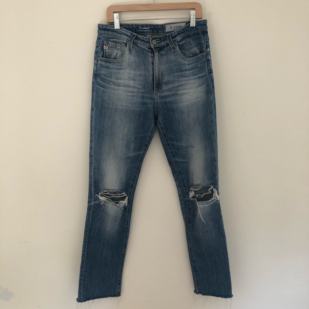 Ag Adriano Goldschmied “The Isabelle” Women’s Straight Leg Distressed Blue Jeans